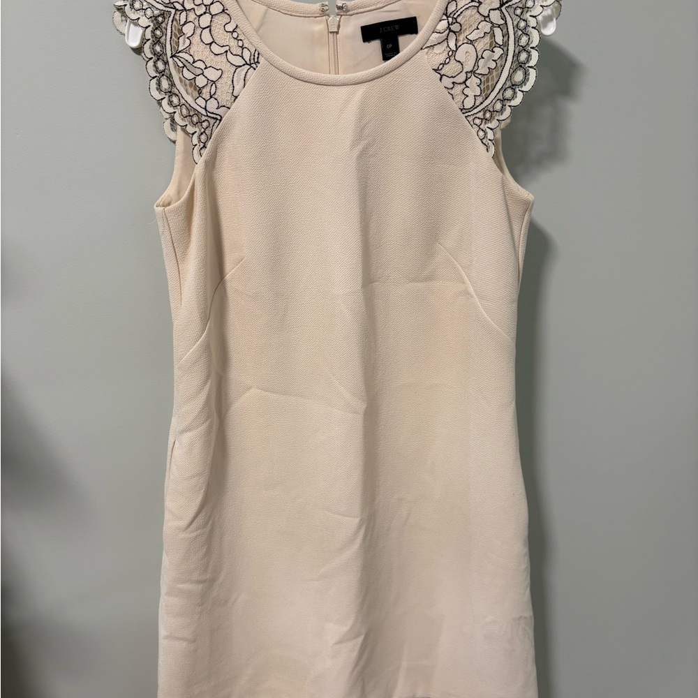 J. Crew Cream Mini Dress with Black Lace Accents